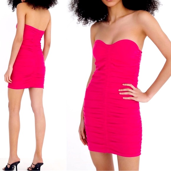 🩷 Zara Ruched Mini Dress Fuchsia Pink Size L - Picture 2 of 6